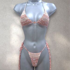 Crochet Bikini Set in Creamy Orange & Pink